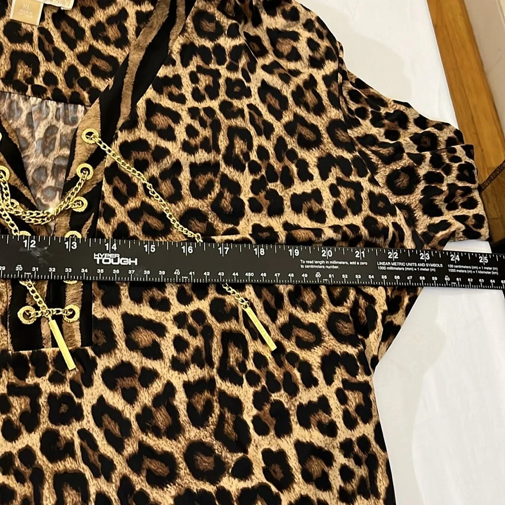 Micheal  Kors size XL black leopard print dress gold chain detail optional belt